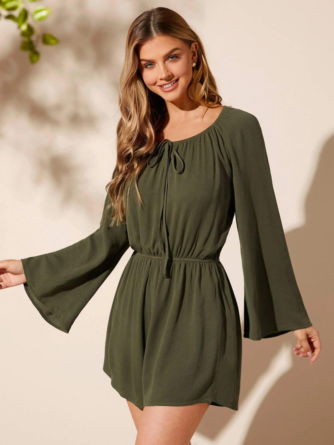 Flounce Sleeved Romper-Comfy Jumpsuits