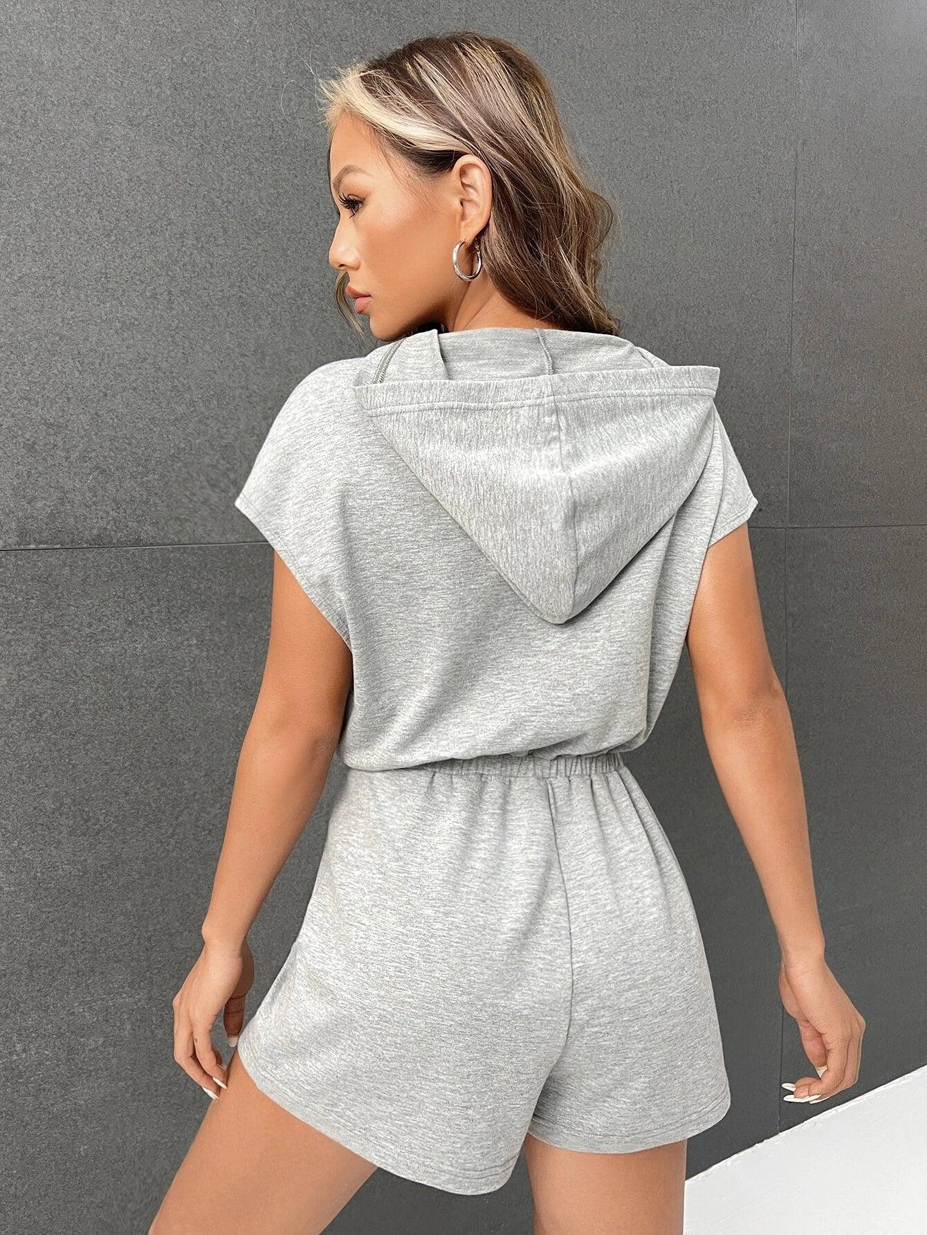 Batwing Sleeve Hooded Romper-Comfy Jumpsuits