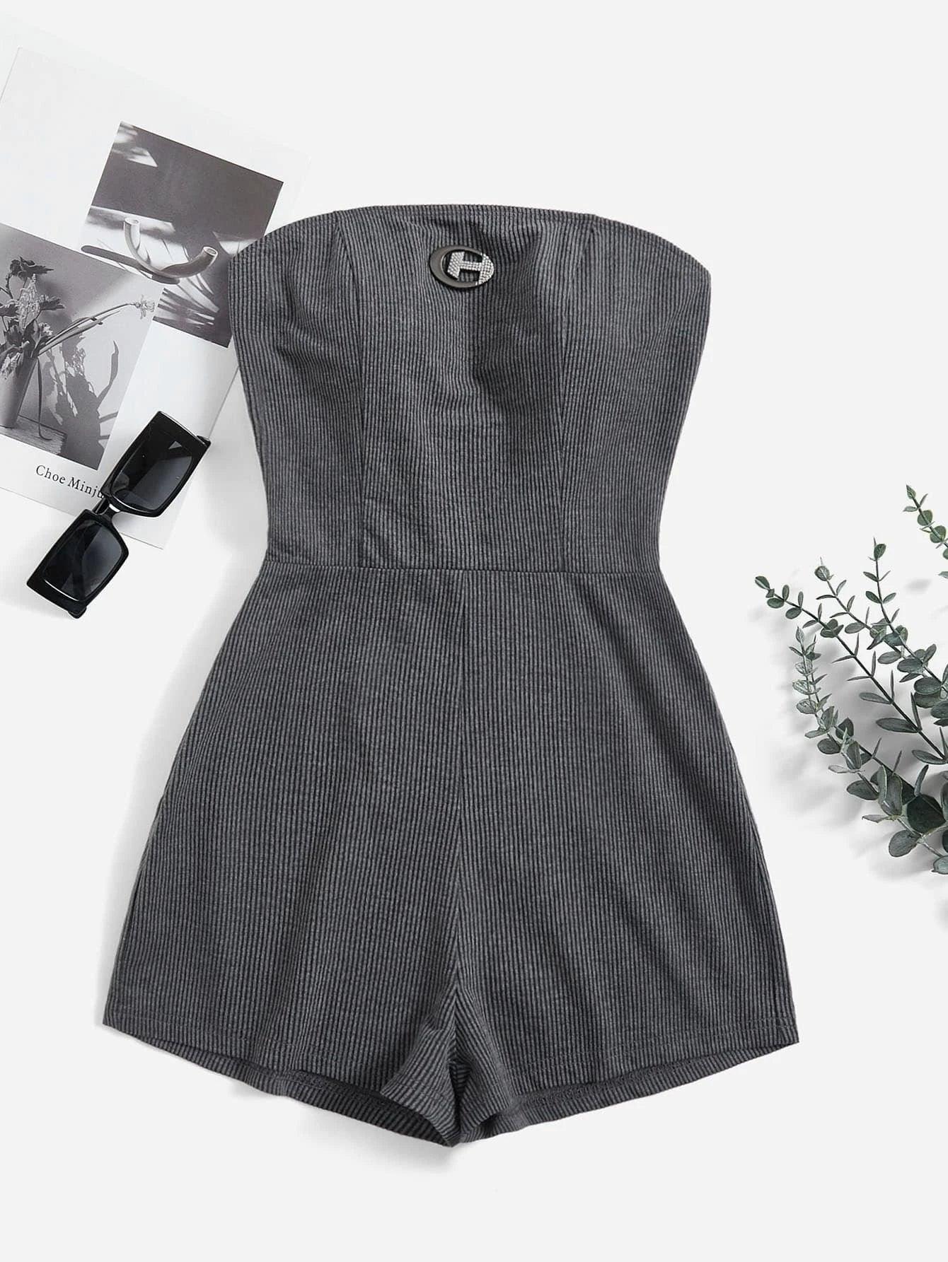 Expression Patch Detail Tube Unitard Romper-Comfy Jumpsuits