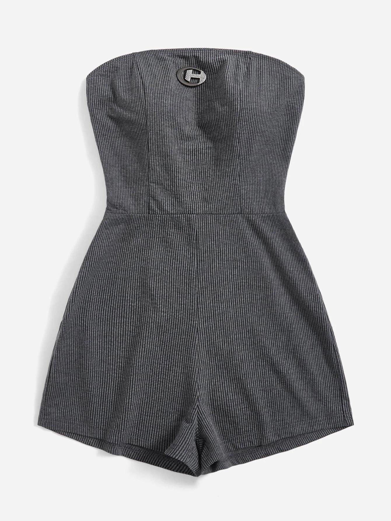 Expression Patch Detail Tube Unitard Romper-Comfy Jumpsuits