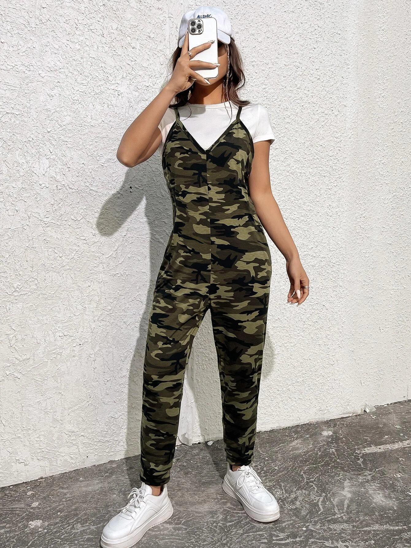 Pocket Front Camo Jumpsuit-Comfy Jumpsuits