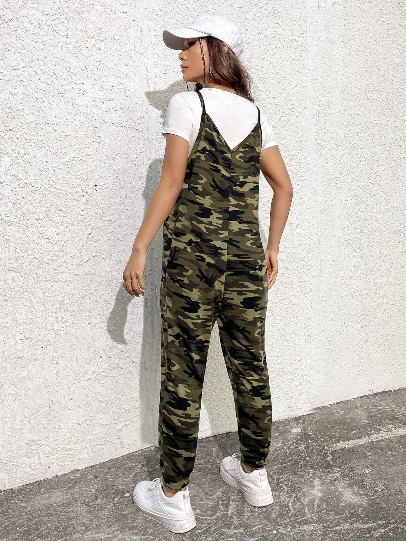 Pocket Front Camo Jumpsuit-Comfy Jumpsuits