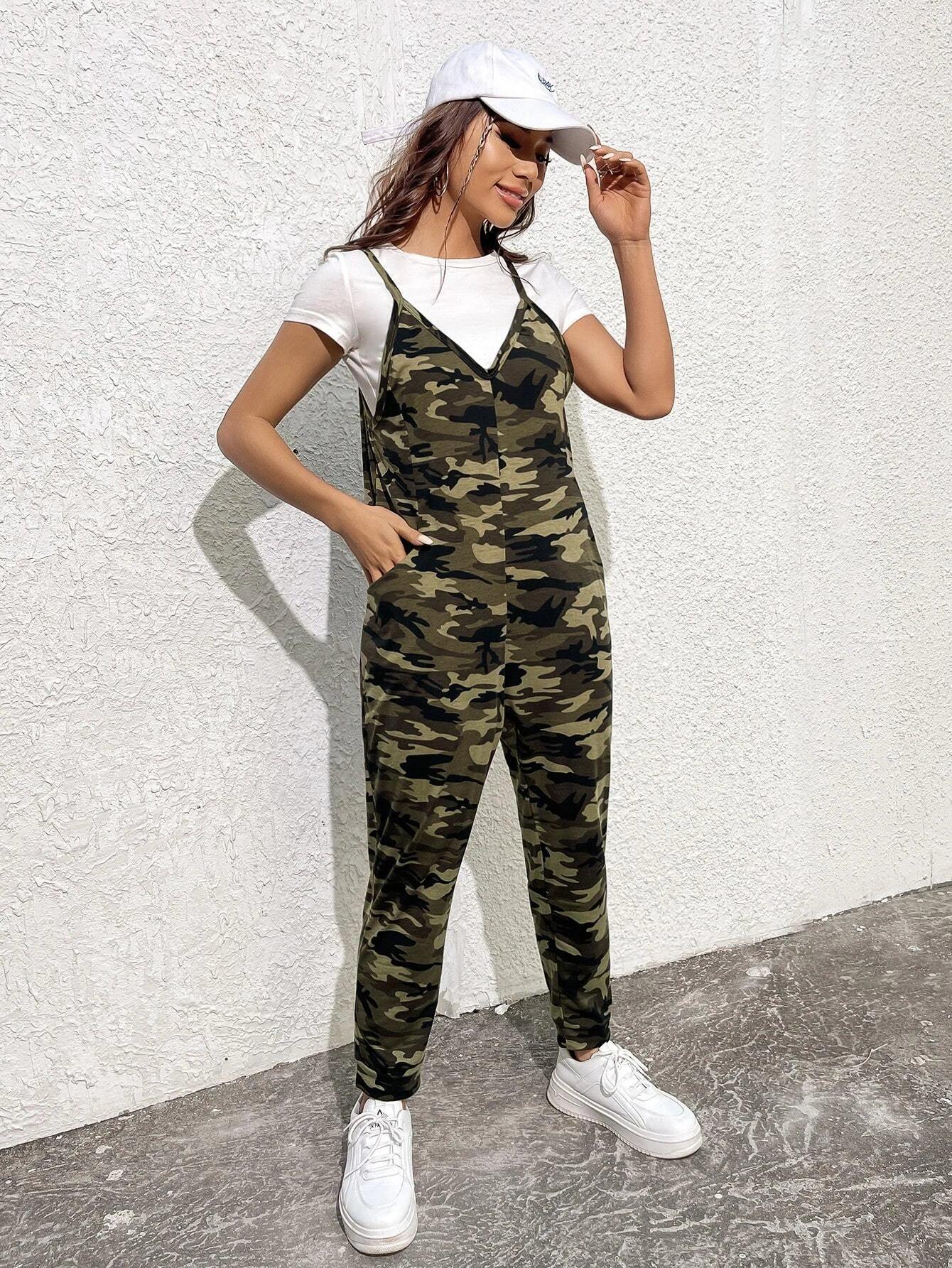 Pocket Front Camo Jumpsuit-Comfy Jumpsuits
