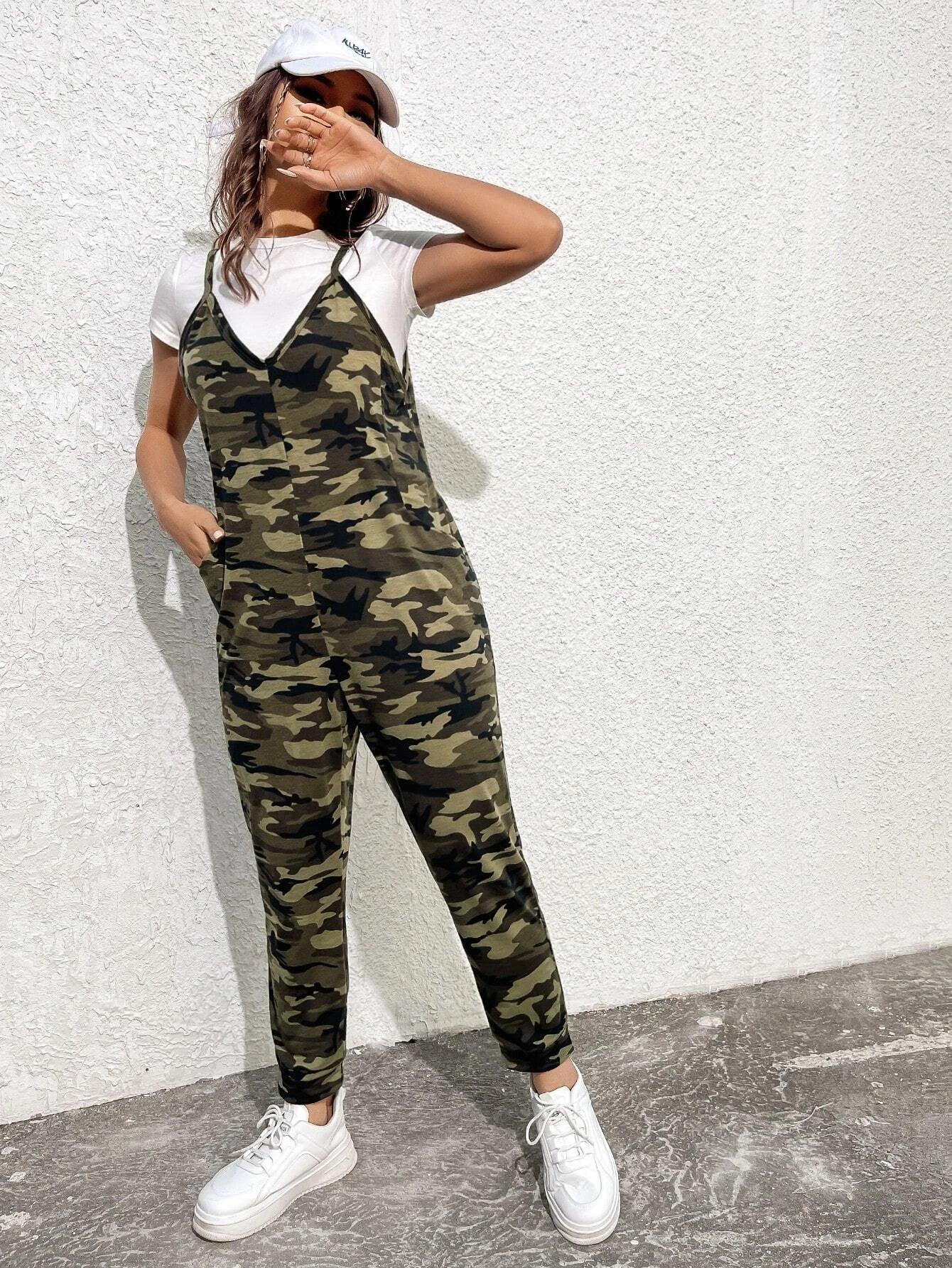 Pocket Front Camo Jumpsuit-Comfy Jumpsuits