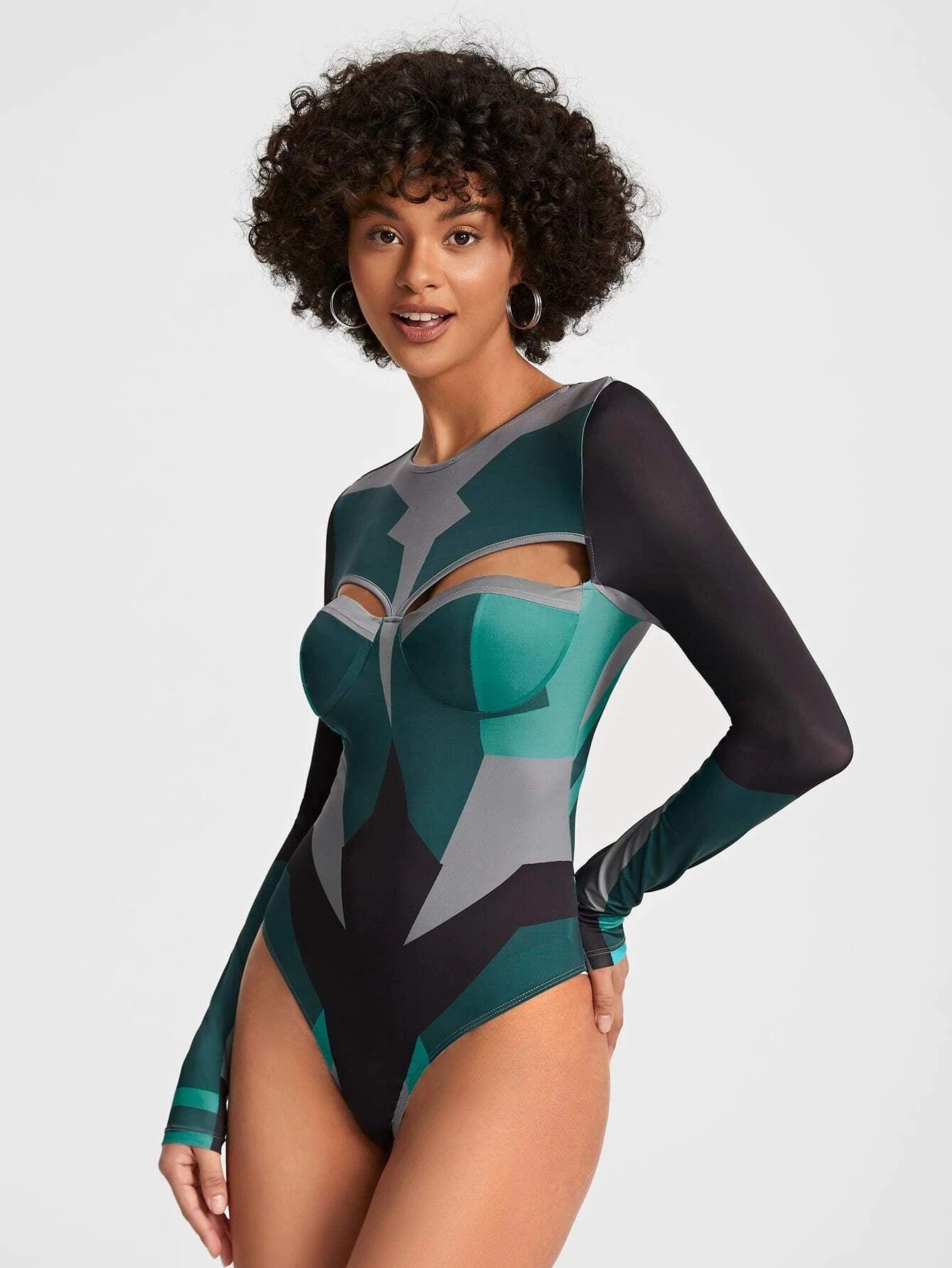 Round Neck Cut Out Front Bodysuit-Comfy Jumpsuits