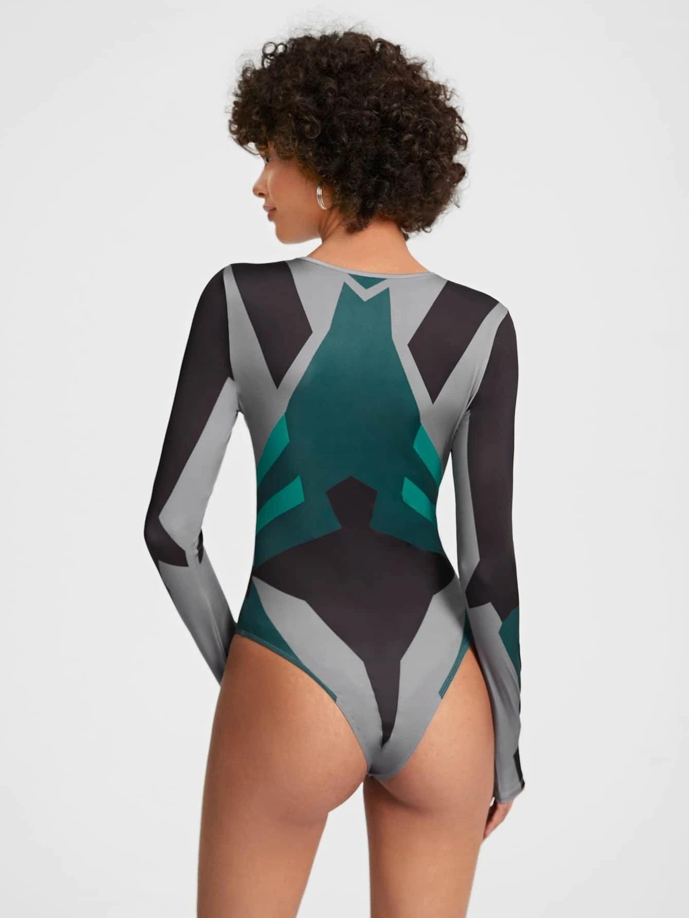 Round Neck Cut Out Front Bodysuit-Comfy Jumpsuits