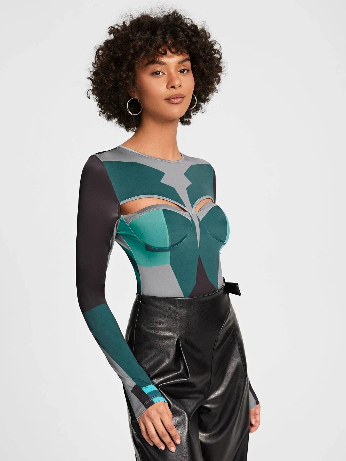 Round Neck Cut Out Front Bodysuit-Comfy Jumpsuits