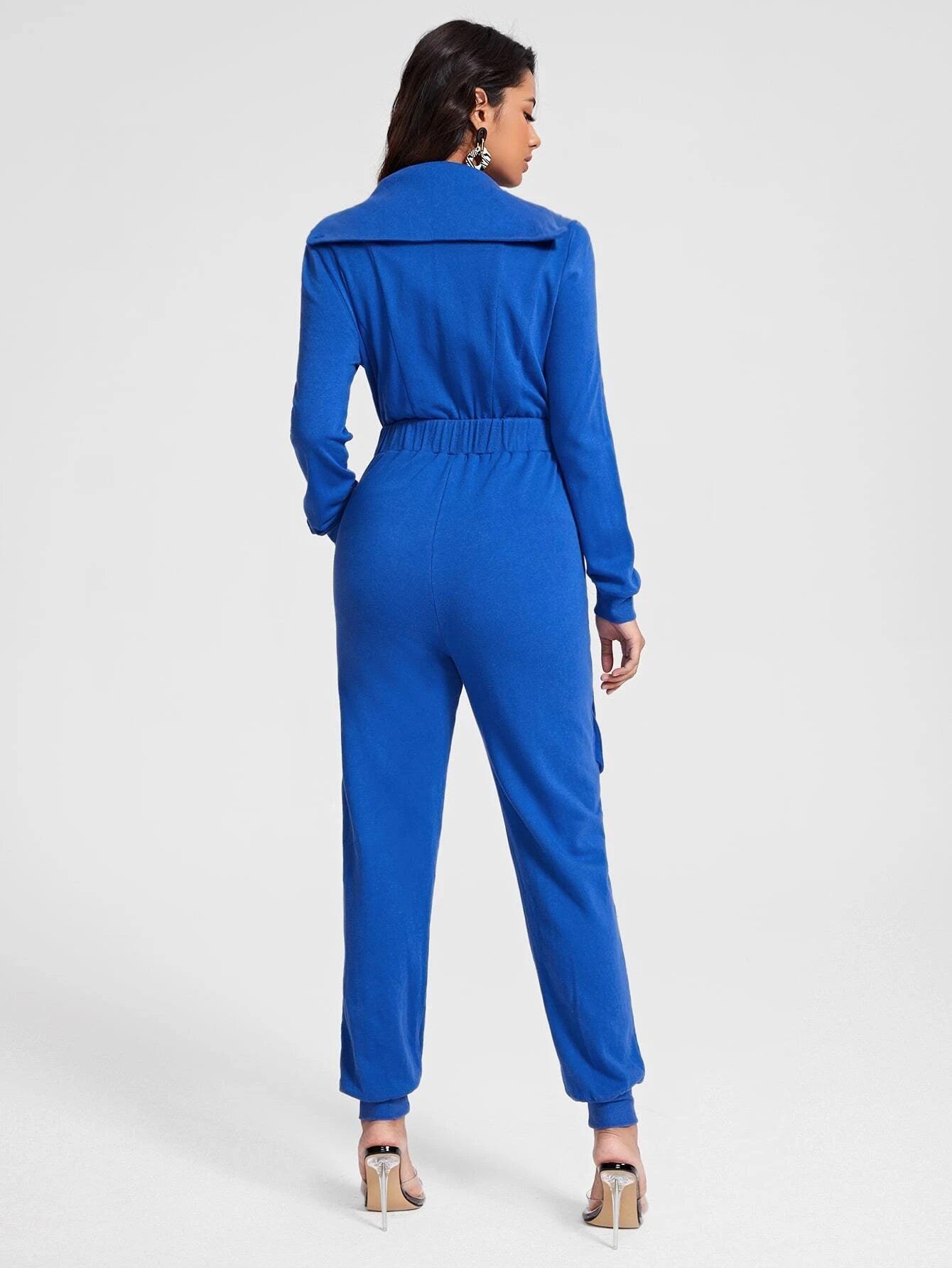 Mock Neck Flap Pocket Jumpsuit-Comfy Jumpsuits