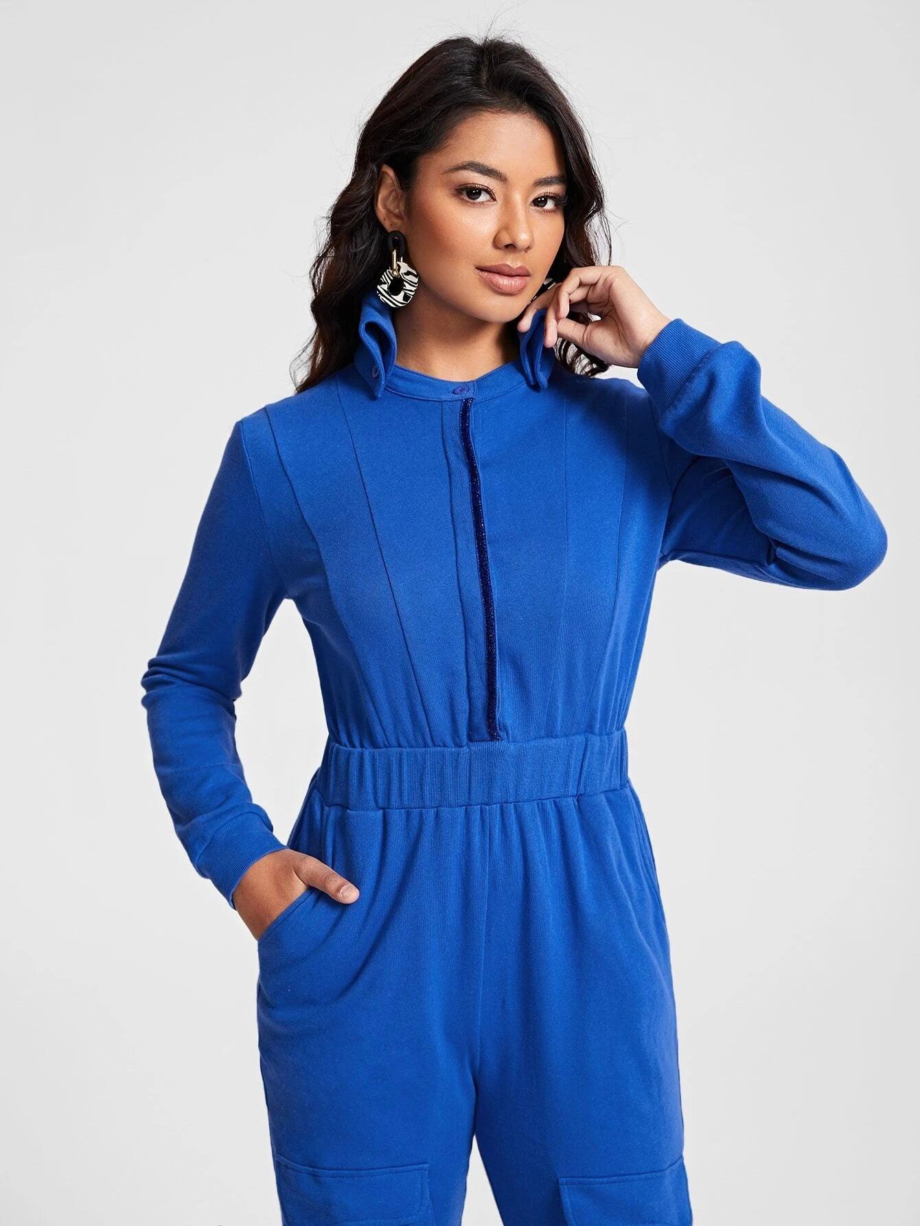 Mock Neck Flap Pocket Jumpsuit-Comfy Jumpsuits