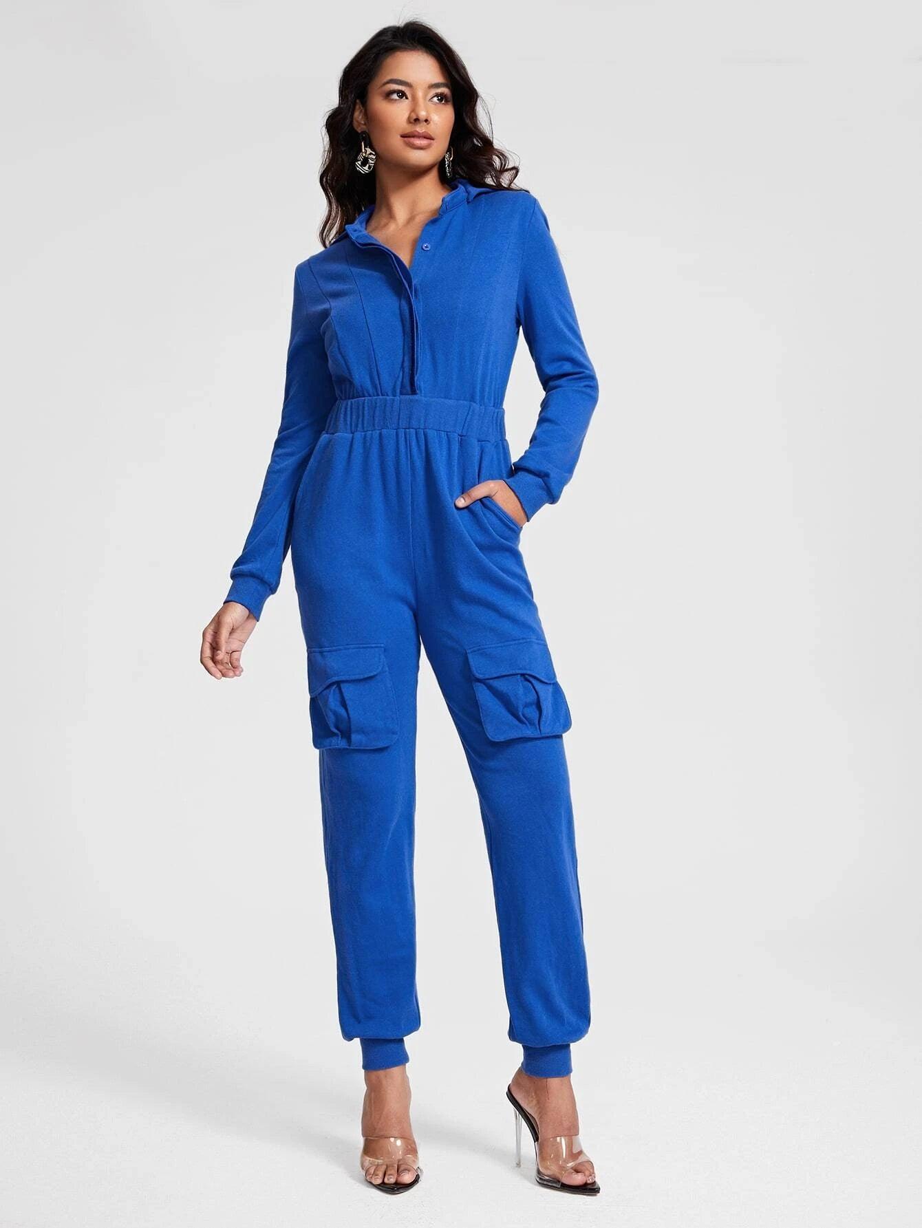Mock Neck Flap Pocket Jumpsuit-Comfy Jumpsuits