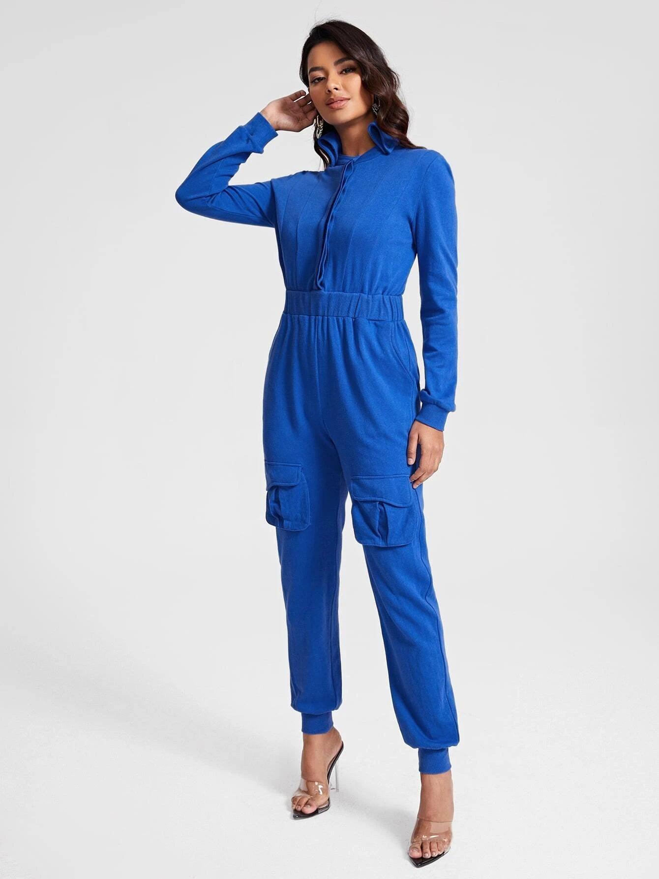 Mock Neck Flap Pocket Jumpsuit-Comfy Jumpsuits