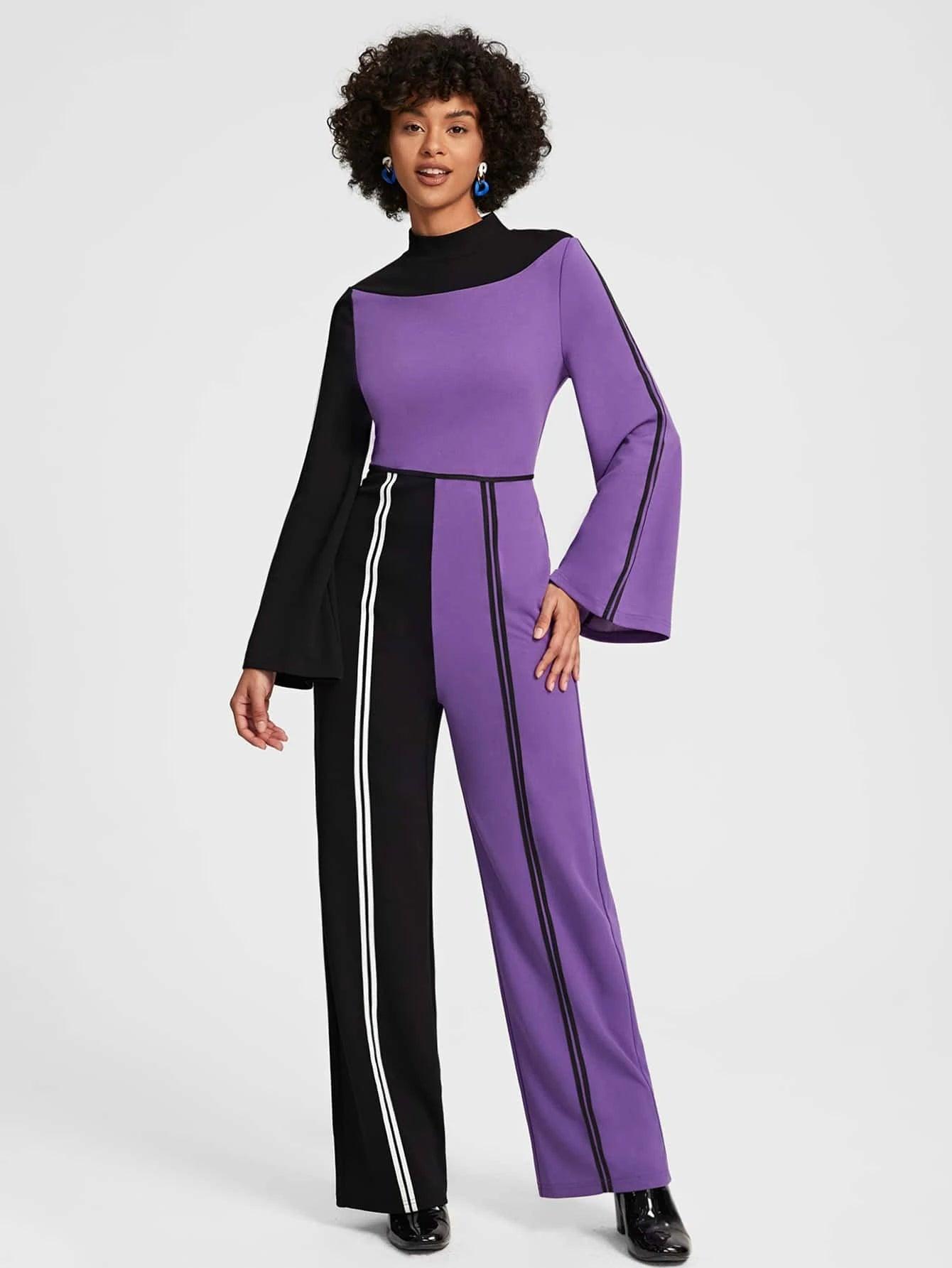 Contrast Binding Wide Leg Jumpsuit-Comfy Jumpsuits