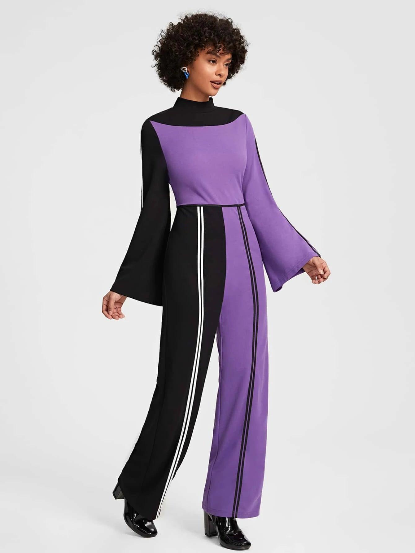 Contrast Binding Wide Leg Jumpsuit-Comfy Jumpsuits