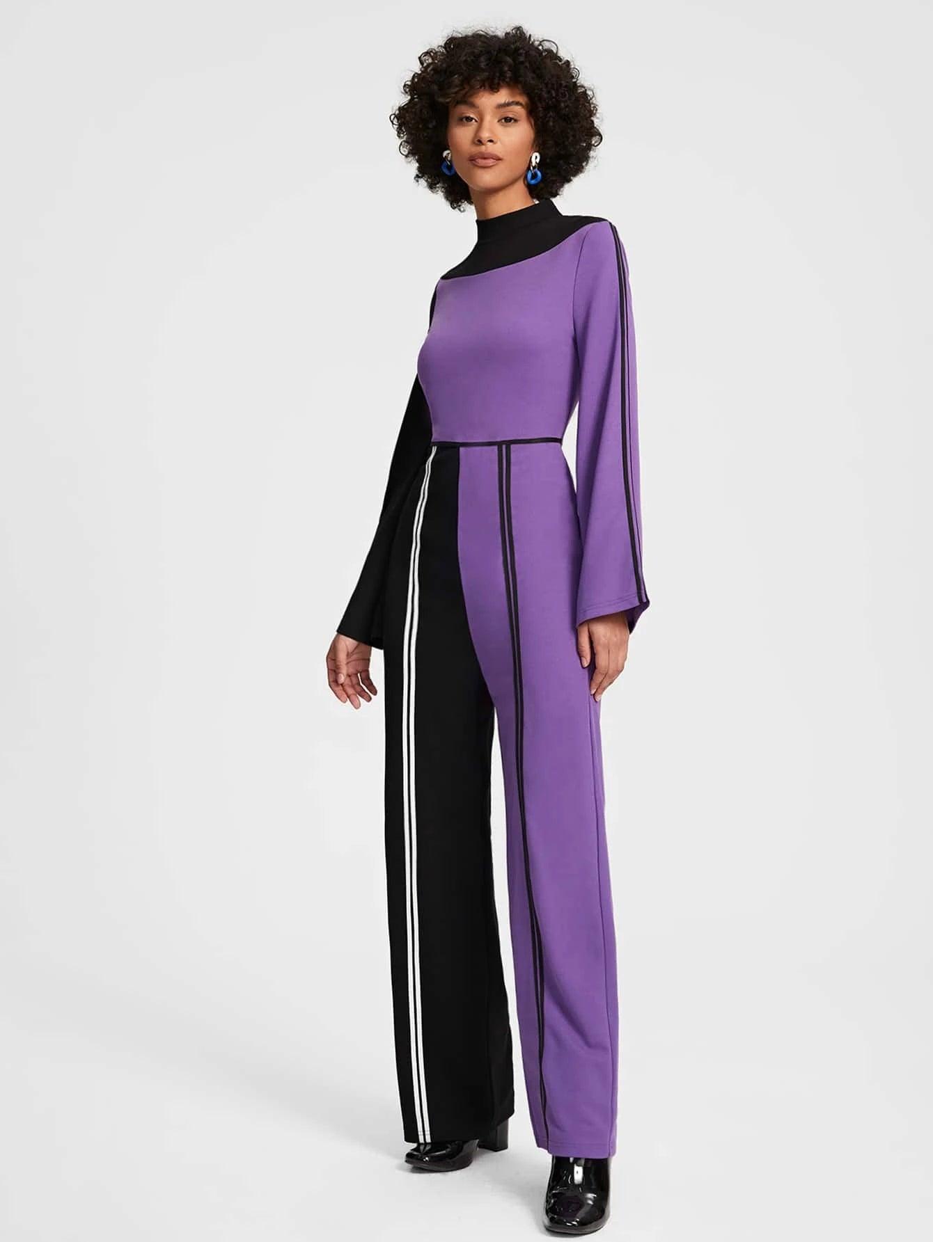 Contrast Binding Wide Leg Jumpsuit-Comfy Jumpsuits