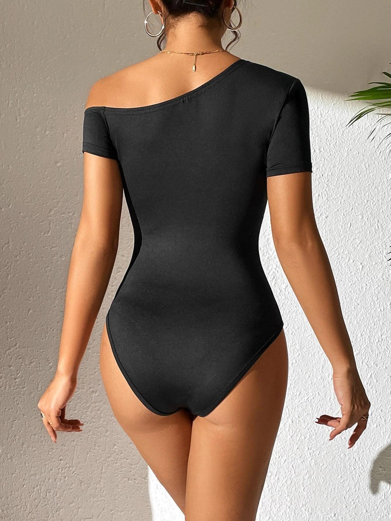 Casual One Shoulder Bodysuit-Comfy Jumpsuits