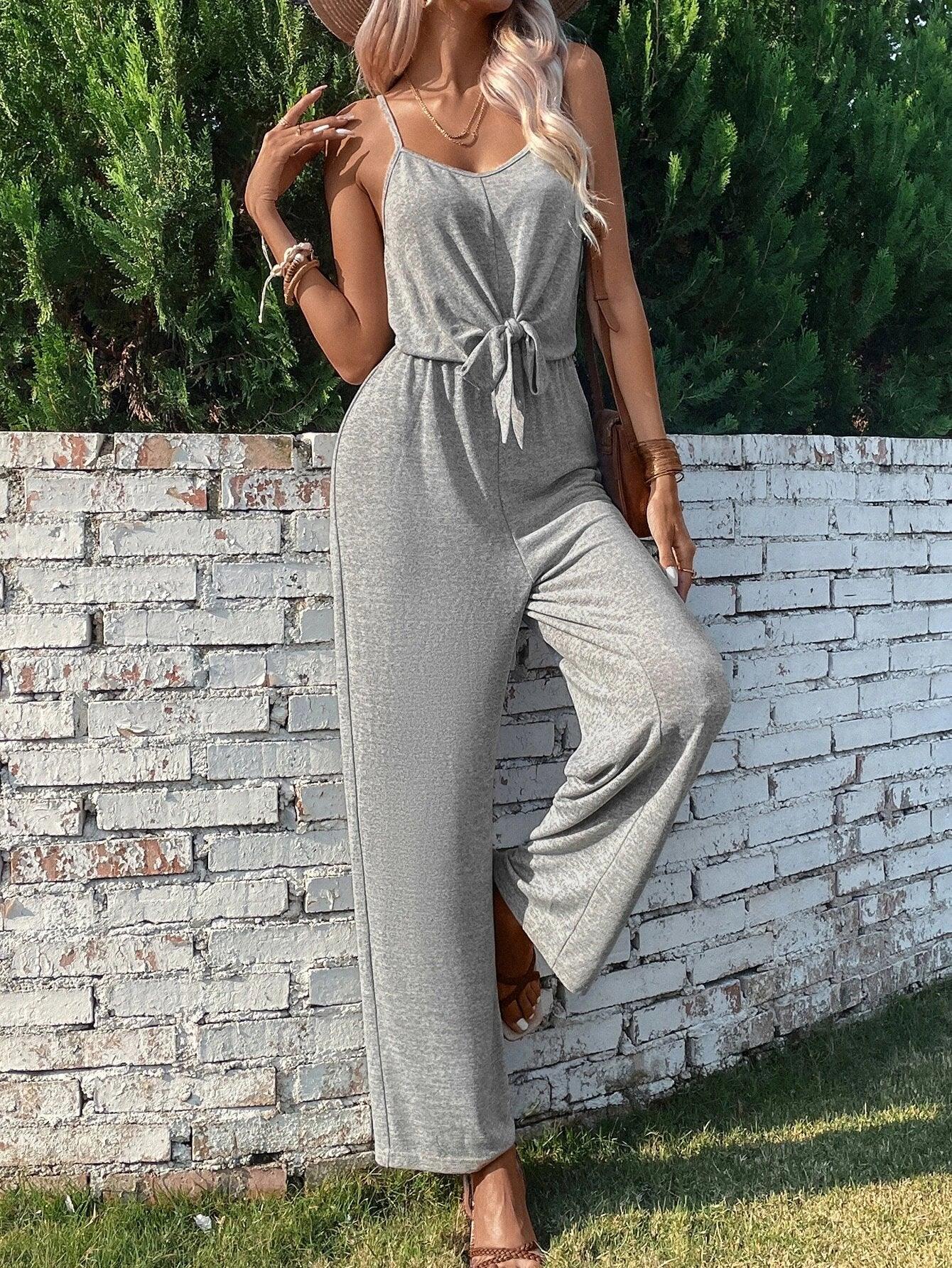 Front Knot Cami Jumpsuit-Comfy Jumpsuits