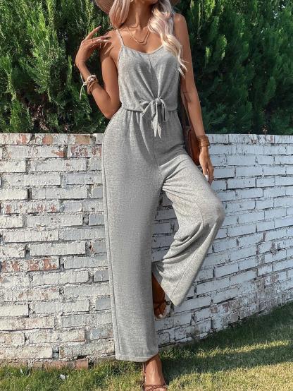 Front Knot Cami Jumpsuit-Comfy Jumpsuits