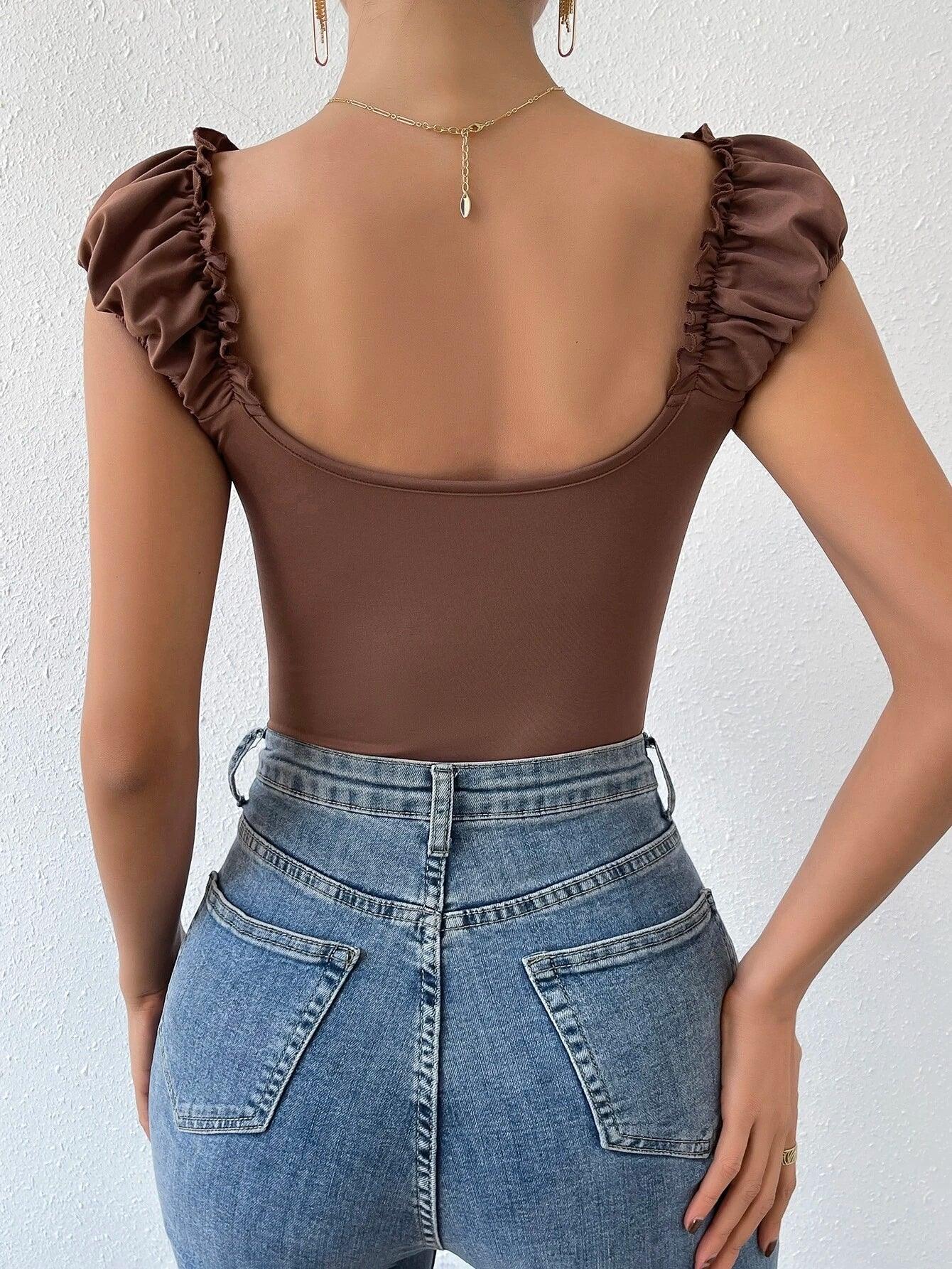 Ruched Lace Up Bodysuit-Comfy Jumpsuits
