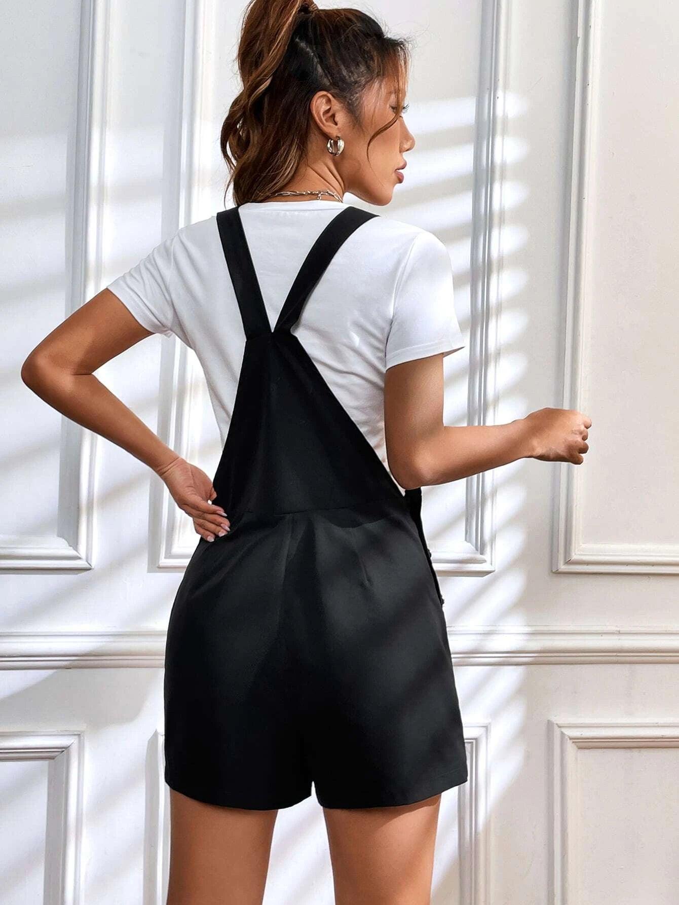 Flap Pocket Overall Romper Without Tee-Comfy Jumpsuits