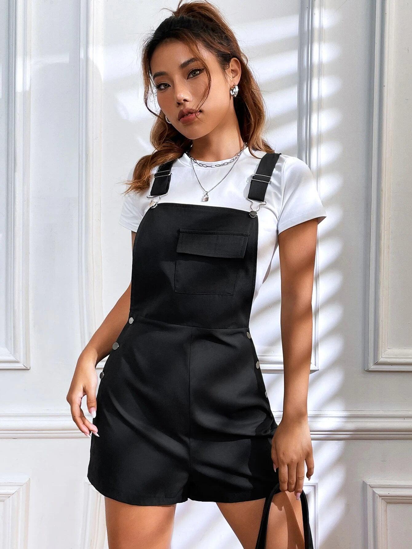 Flap Pocket Overall Romper Without Tee-Comfy Jumpsuits