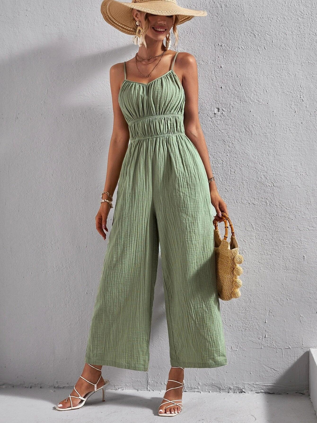 Solid Colored Cami Jumpsuit-Comfy Jumpsuits