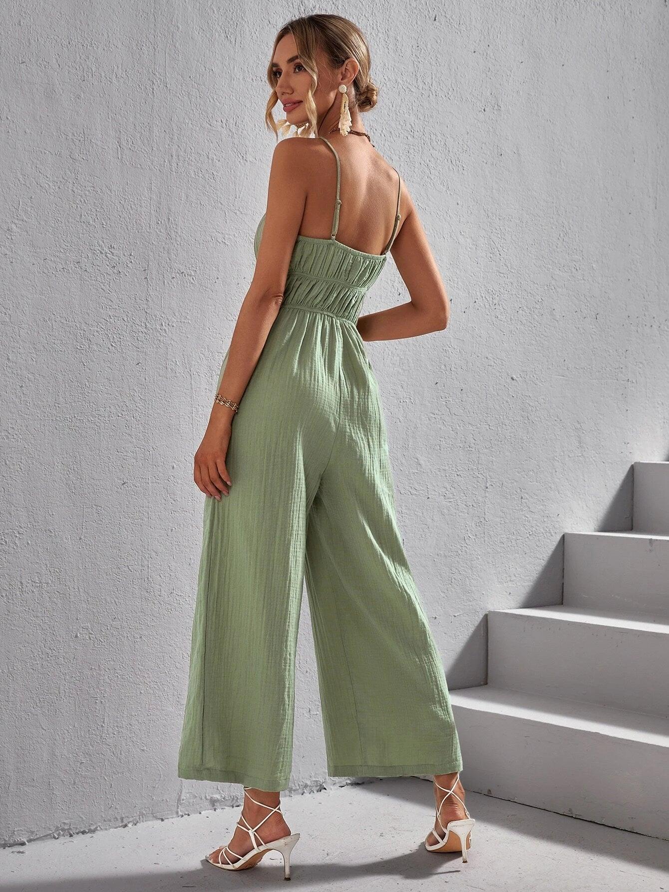 Solid Colored Cami Jumpsuit-Comfy Jumpsuits