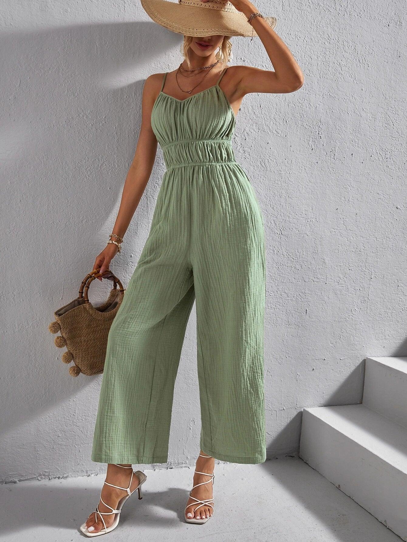 Solid Colored Cami Jumpsuit-Comfy Jumpsuits