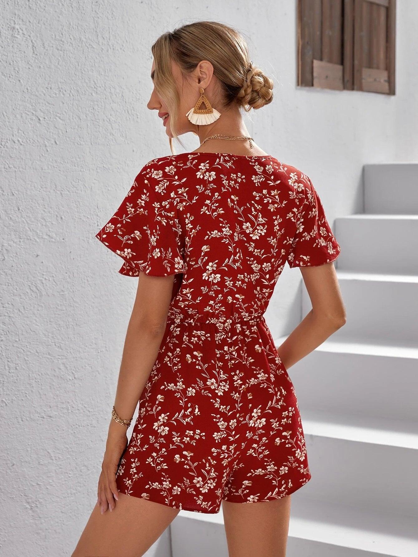 Butterfly Sleeved Romper-Comfy Jumpsuits