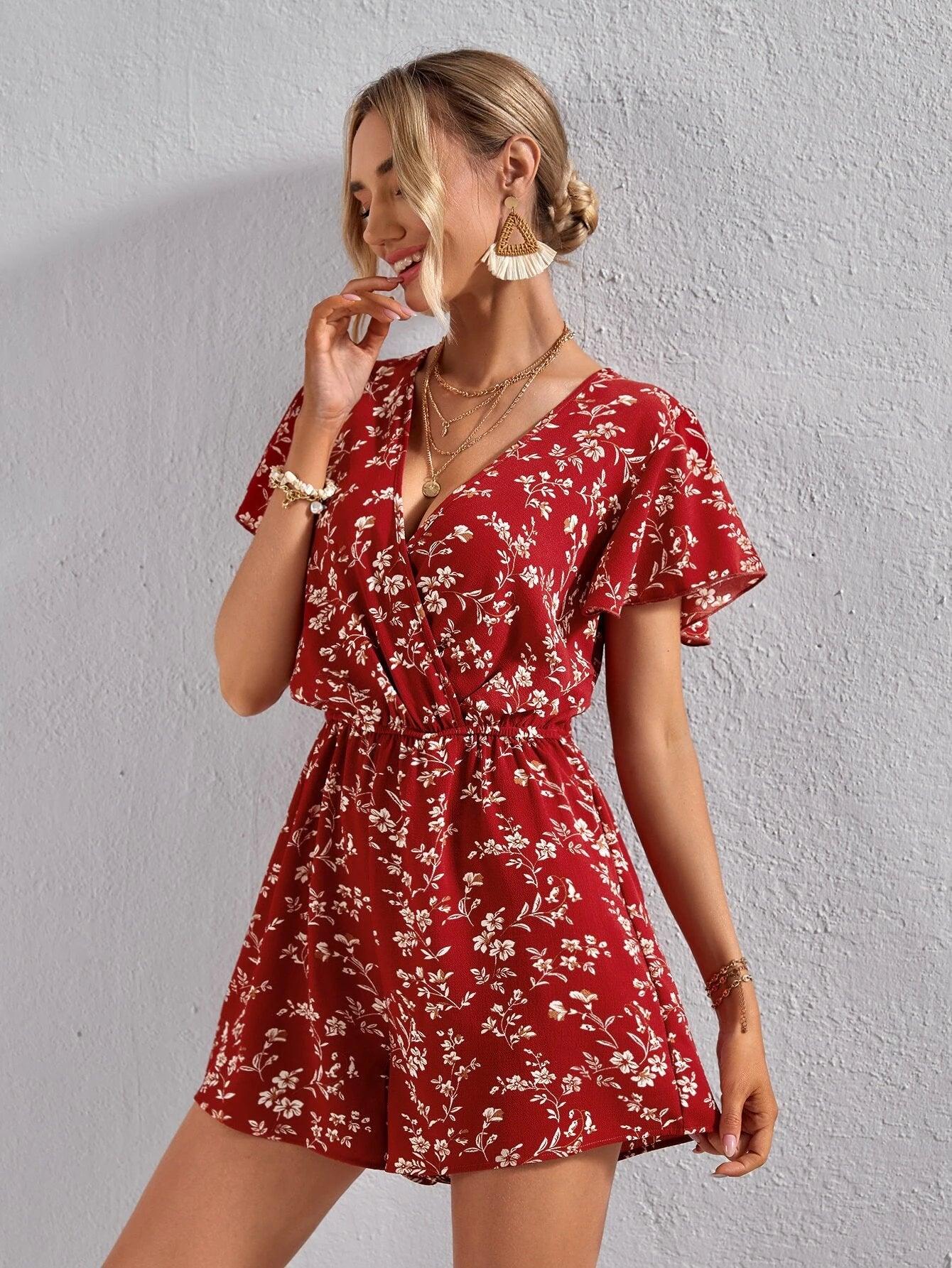Butterfly Sleeved Romper-Comfy Jumpsuits