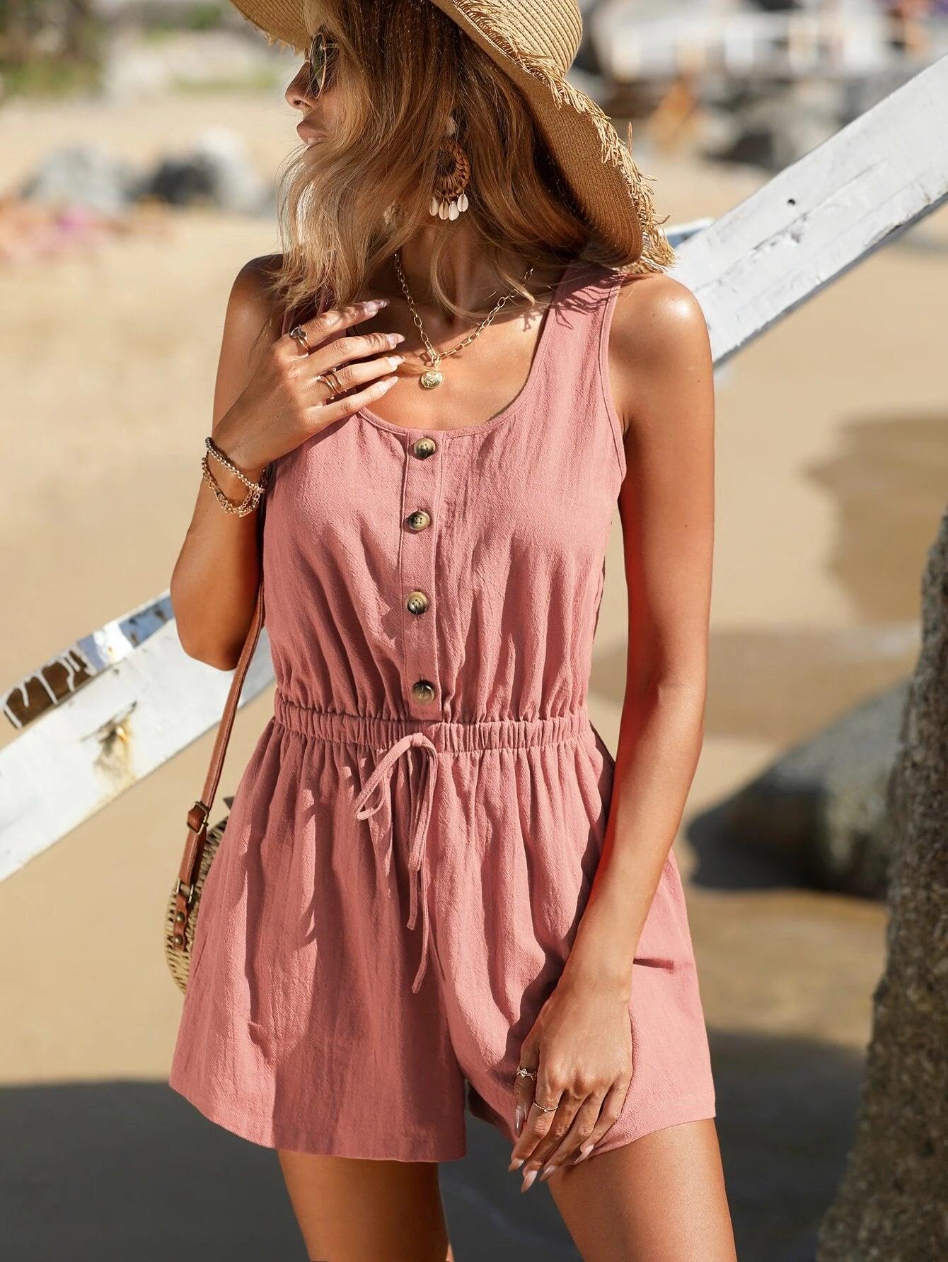 Button Front Romper-Comfy Jumpsuits