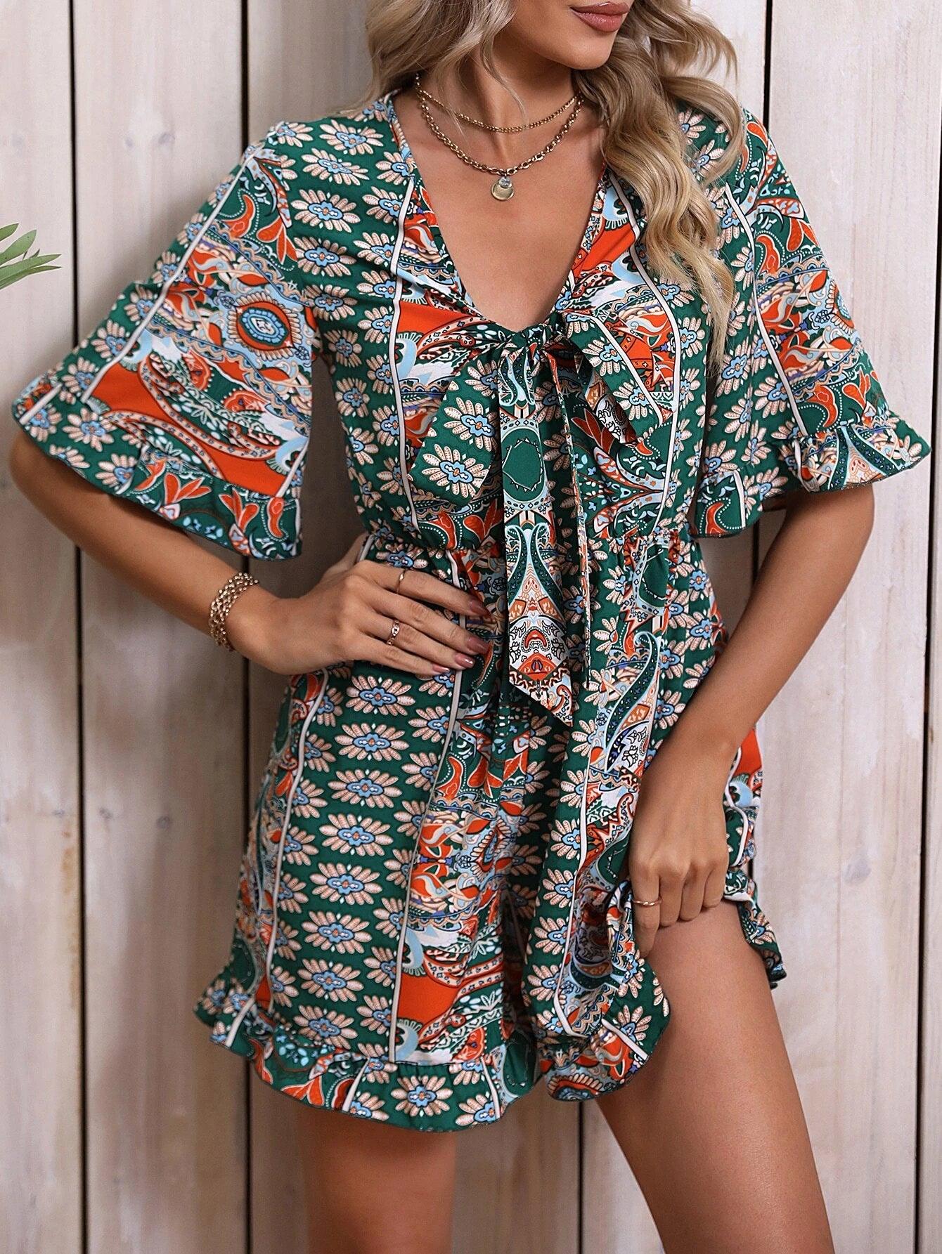 Elegant Flounce Sleeve Romper-Comfy Jumpsuits