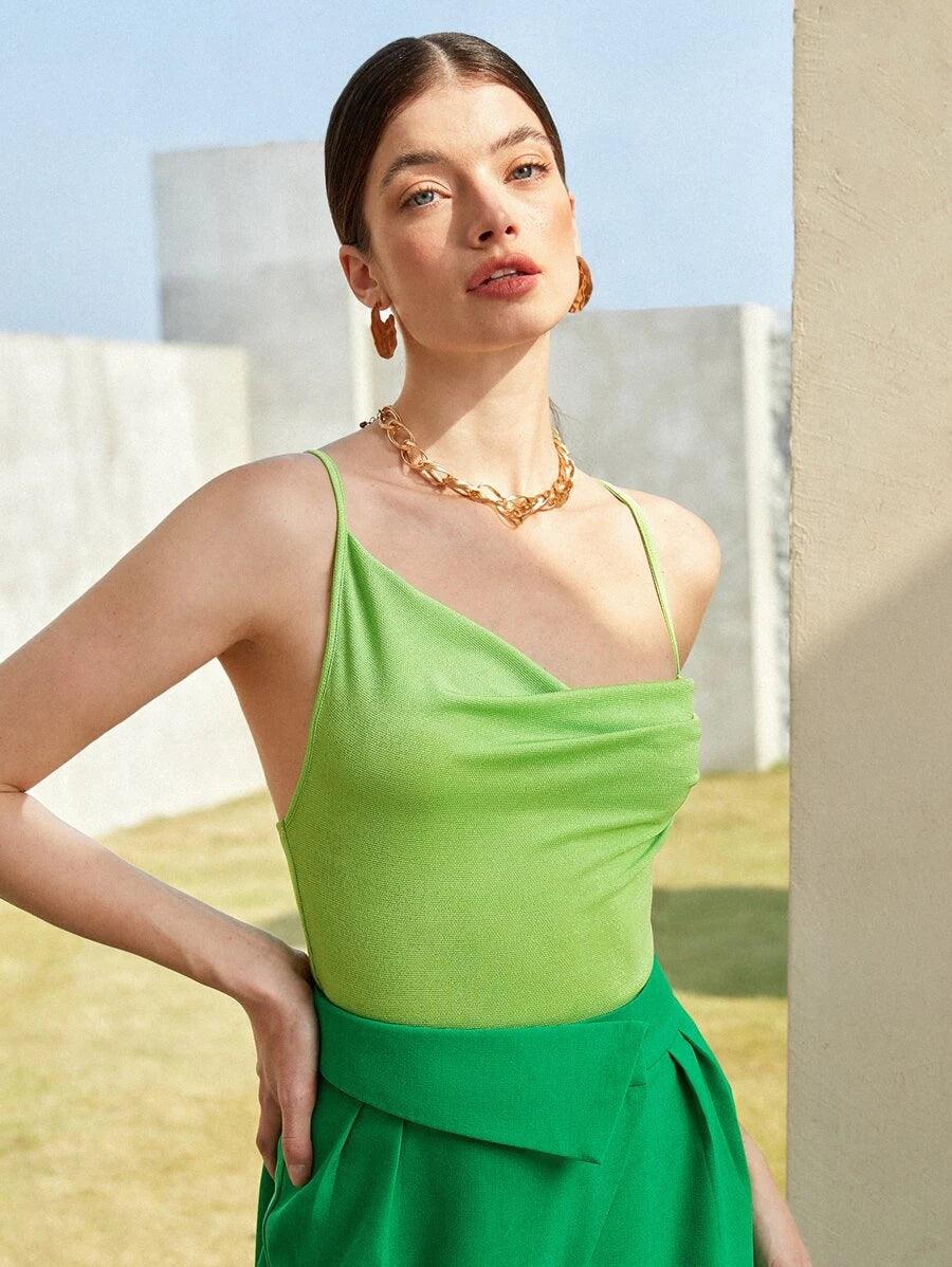 Asymmetrical Ruched Cami Bodysuit-Comfy Jumpsuits