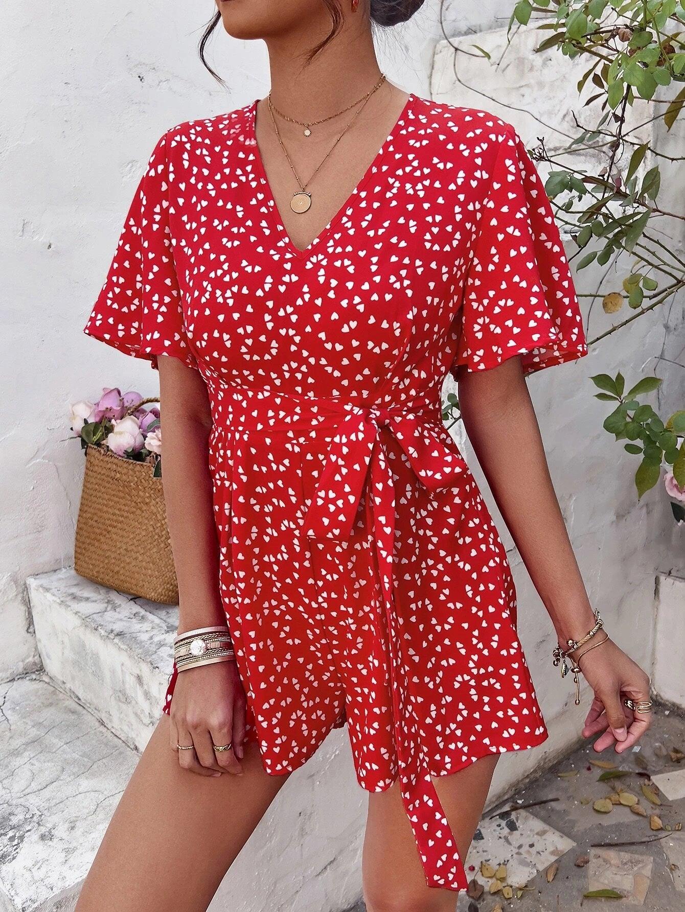 Butterfly Sleeve Printed Romper-Comfy Jumpsuits