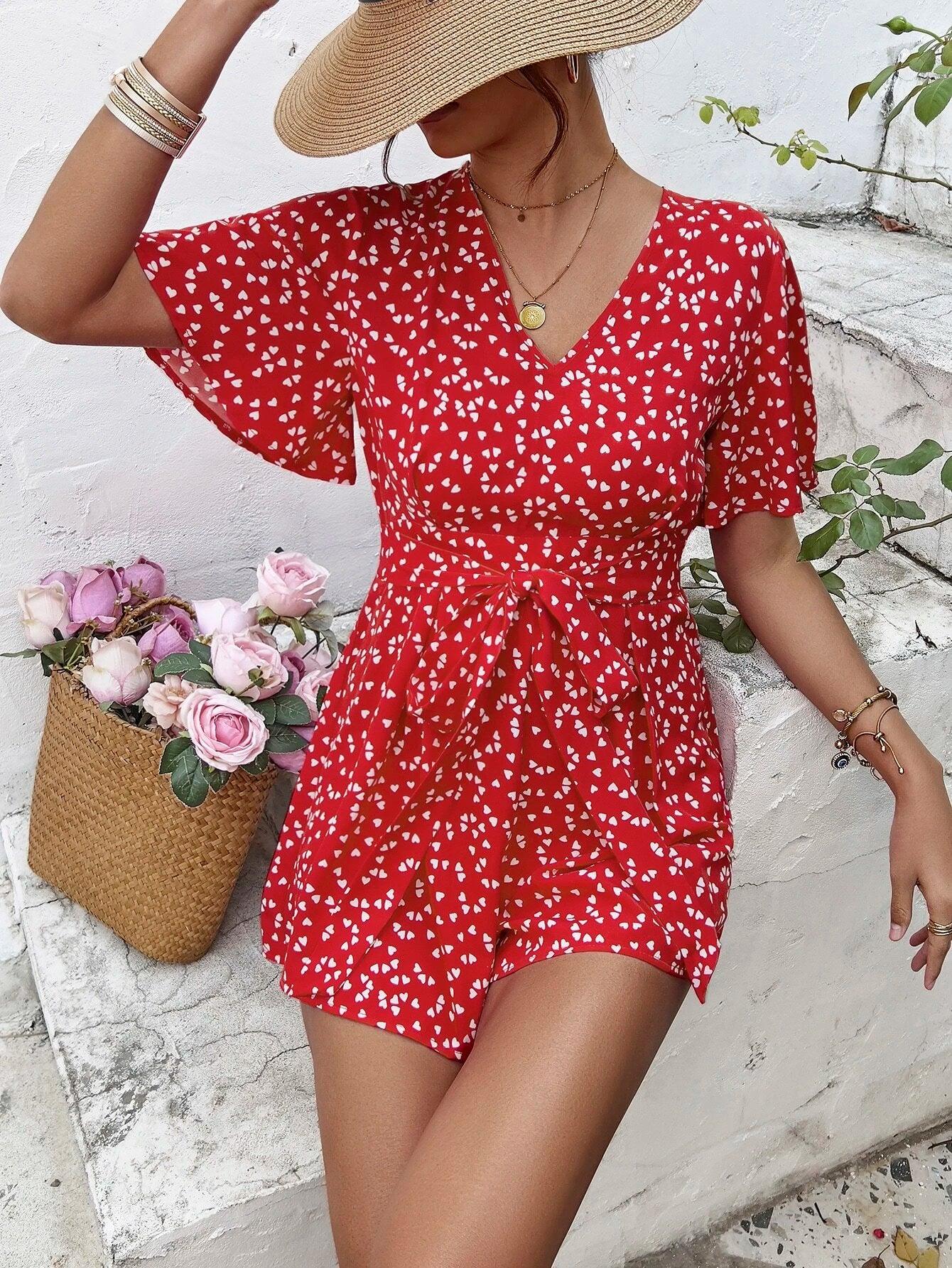 Butterfly Sleeve Printed Romper-Comfy Jumpsuits