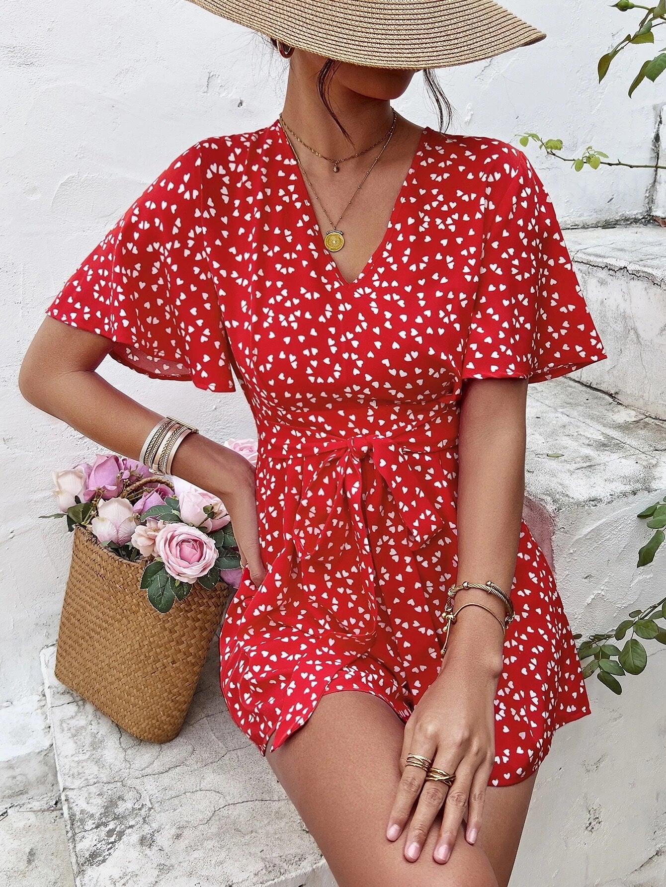 Butterfly Sleeve Printed Romper-Comfy Jumpsuits