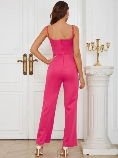 Sleeveless Draped Collar Cami Jumpsuit-Comfy Jumpsuits