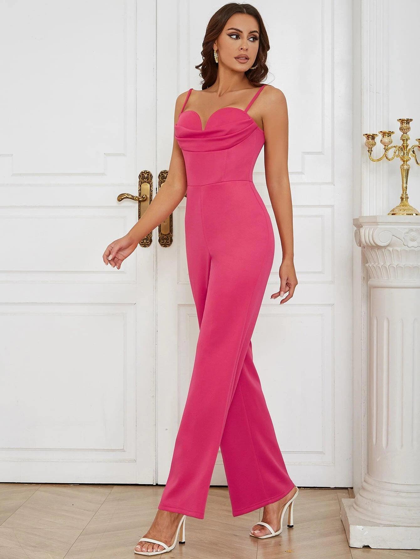 Sleeveless Draped Collar Cami Jumpsuit-Comfy Jumpsuits