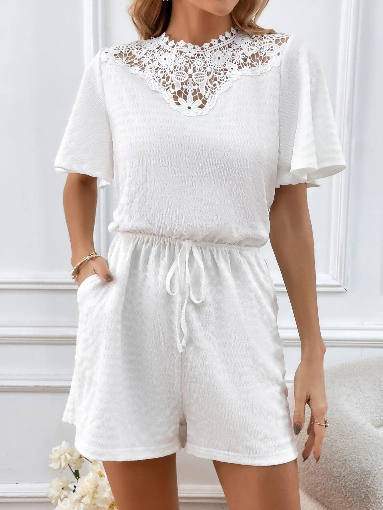 Butterfly Sleeve Knot Front Romper-Comfy Jumpsuits