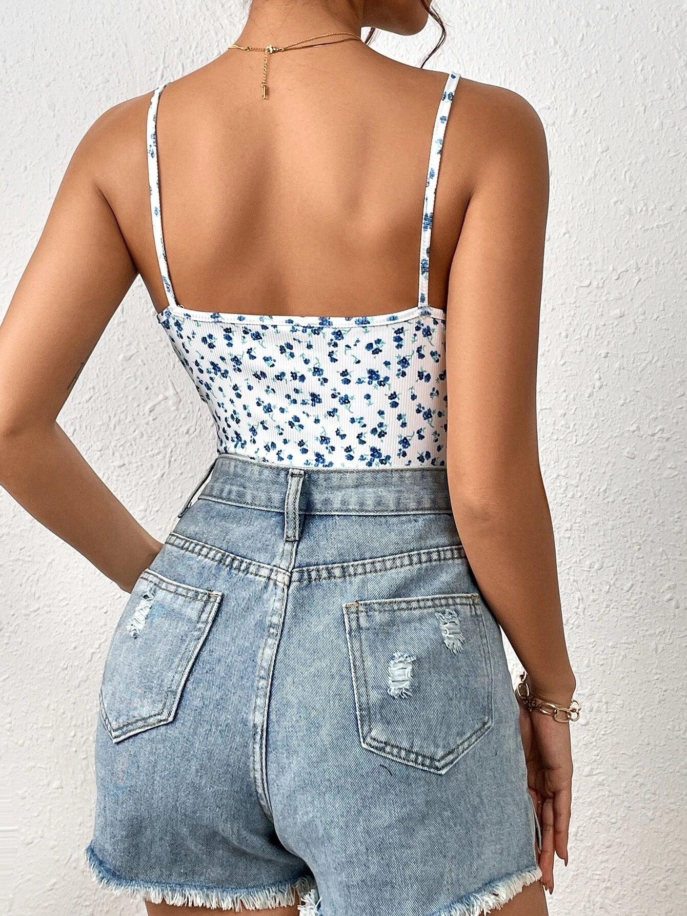 Floral Cami Bodysuit-Comfy Jumpsuits