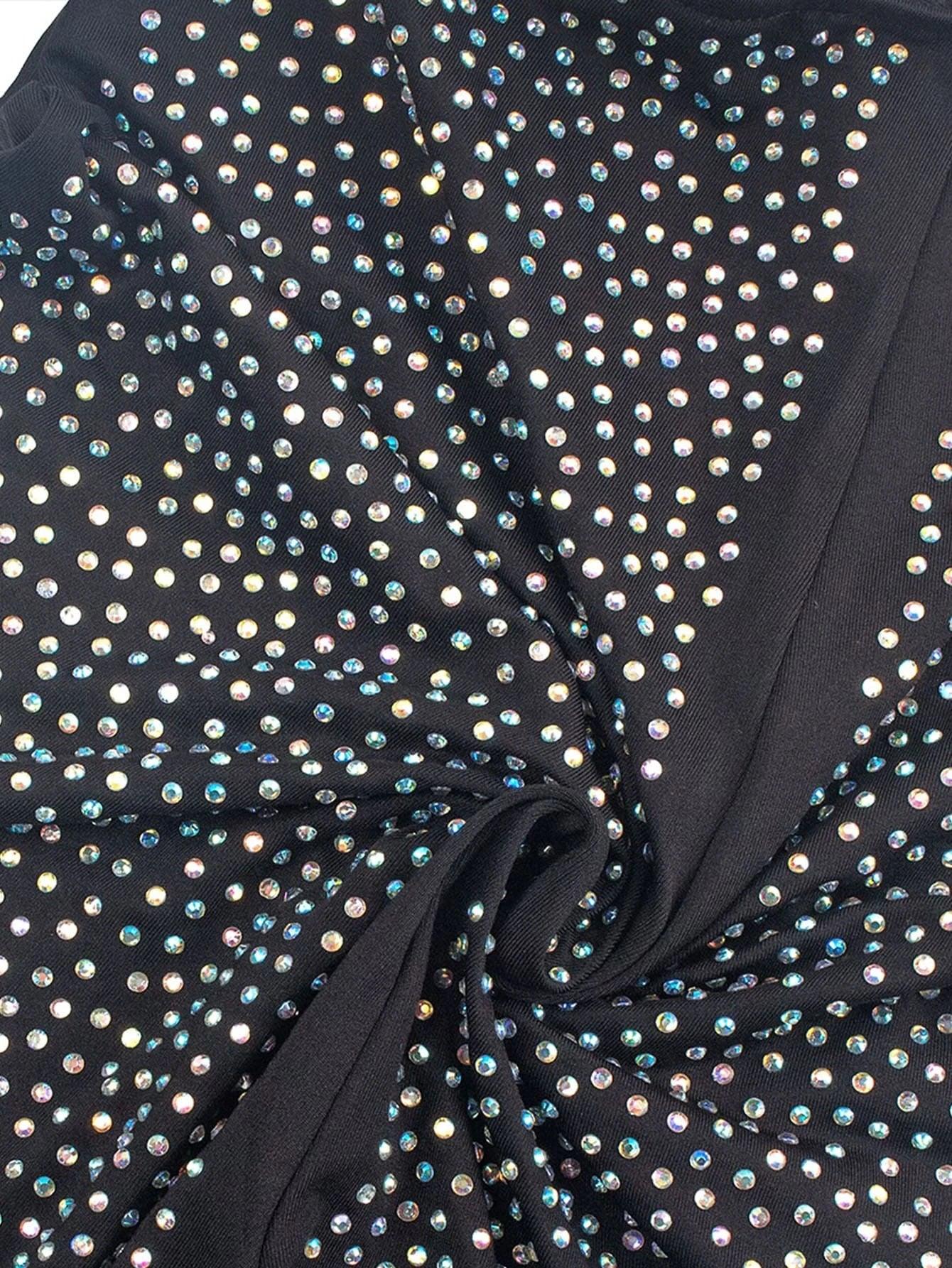 Rhinestone Plunging Neck Unitard Jumpsuit-Comfy Jumpsuits