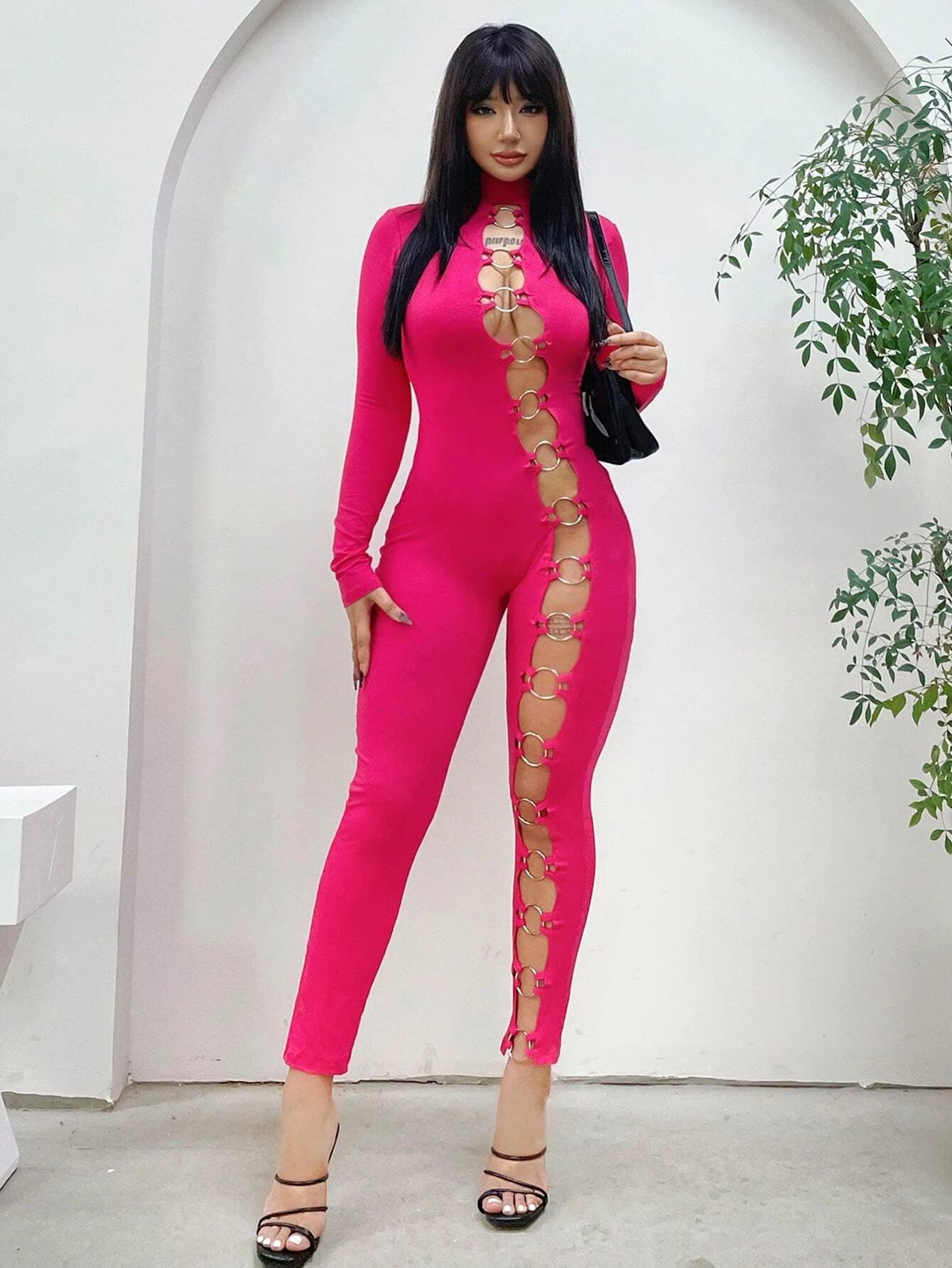 O-Ring Stand Collar Jumpsuit-Comfy Jumpsuits