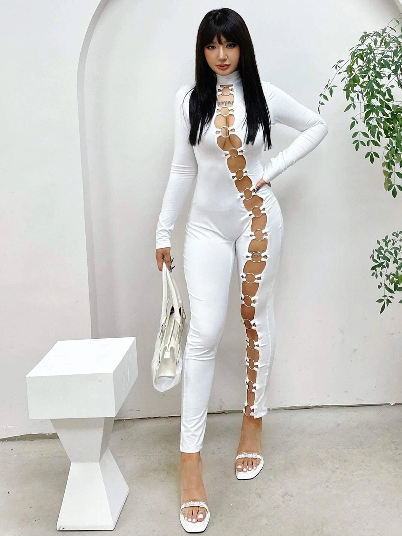 O-Ring Stand Collar Jumpsuit-Comfy Jumpsuits