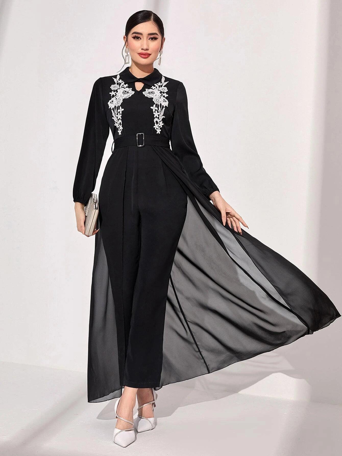 Keyhole Neckline Jumpsuit With Skirt-Comfy Jumpsuits