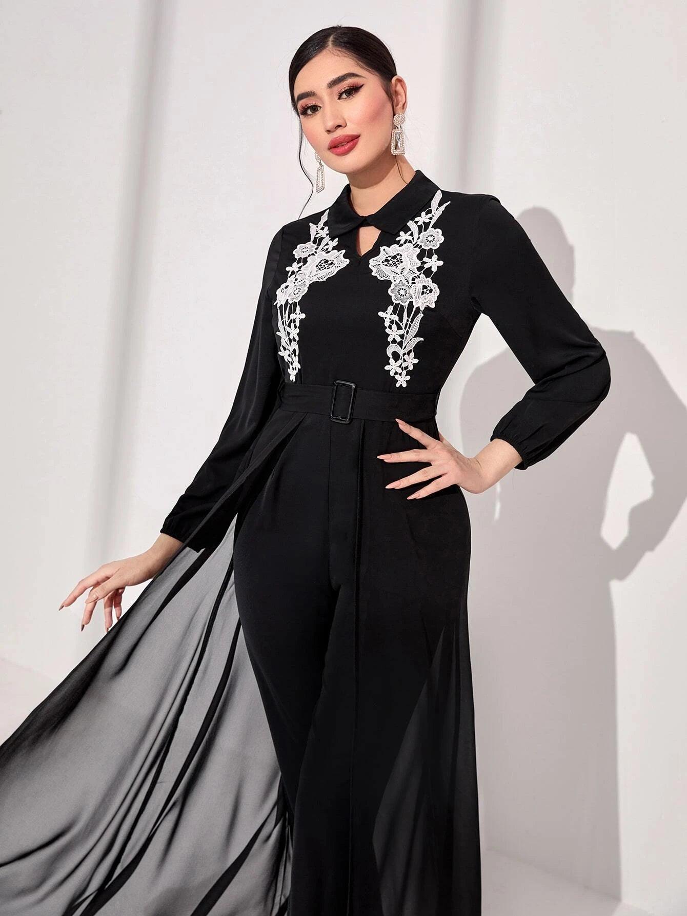 Keyhole Neckline Jumpsuit With Skirt-Comfy Jumpsuits