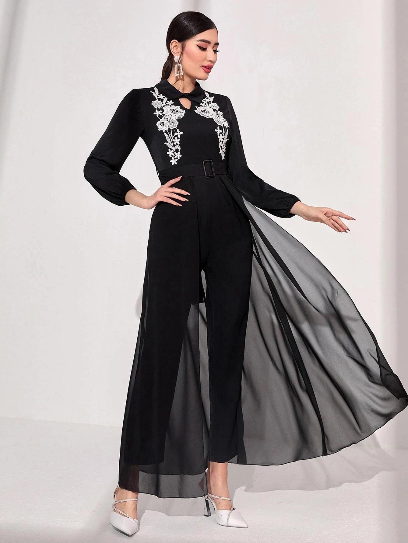 Keyhole Neckline Jumpsuit With Skirt-Comfy Jumpsuits