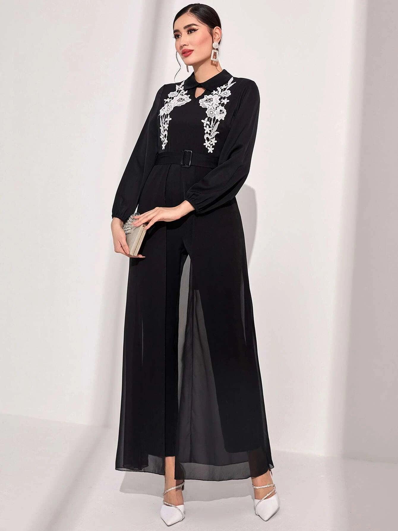 Keyhole Neckline Jumpsuit With Skirt-Comfy Jumpsuits