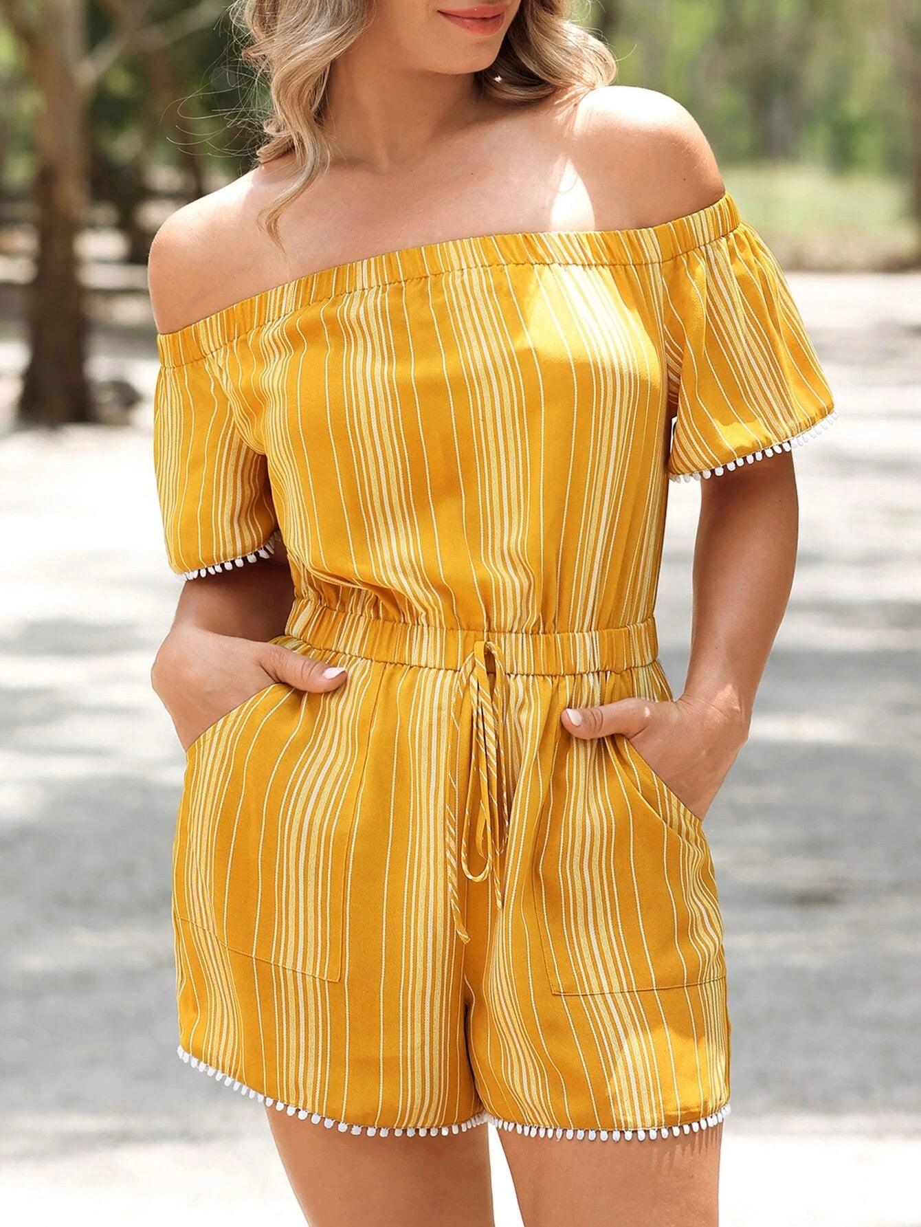 Off-Shoulder Front Knot Romper-Comfy Jumpsuits