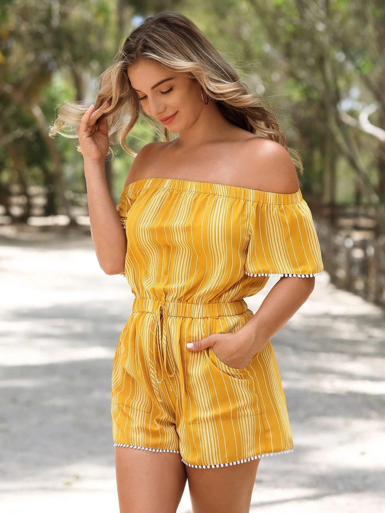 Off-Shoulder Front Knot Romper-Comfy Jumpsuits