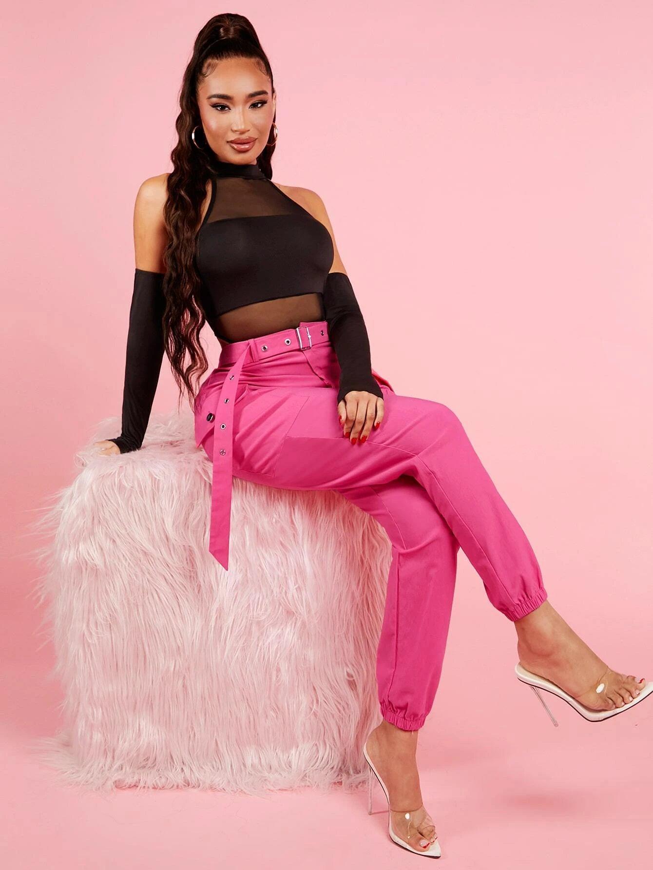 Mesh Insert Mock Neck Bodysuit With Sleeves-Comfy Jumpsuits