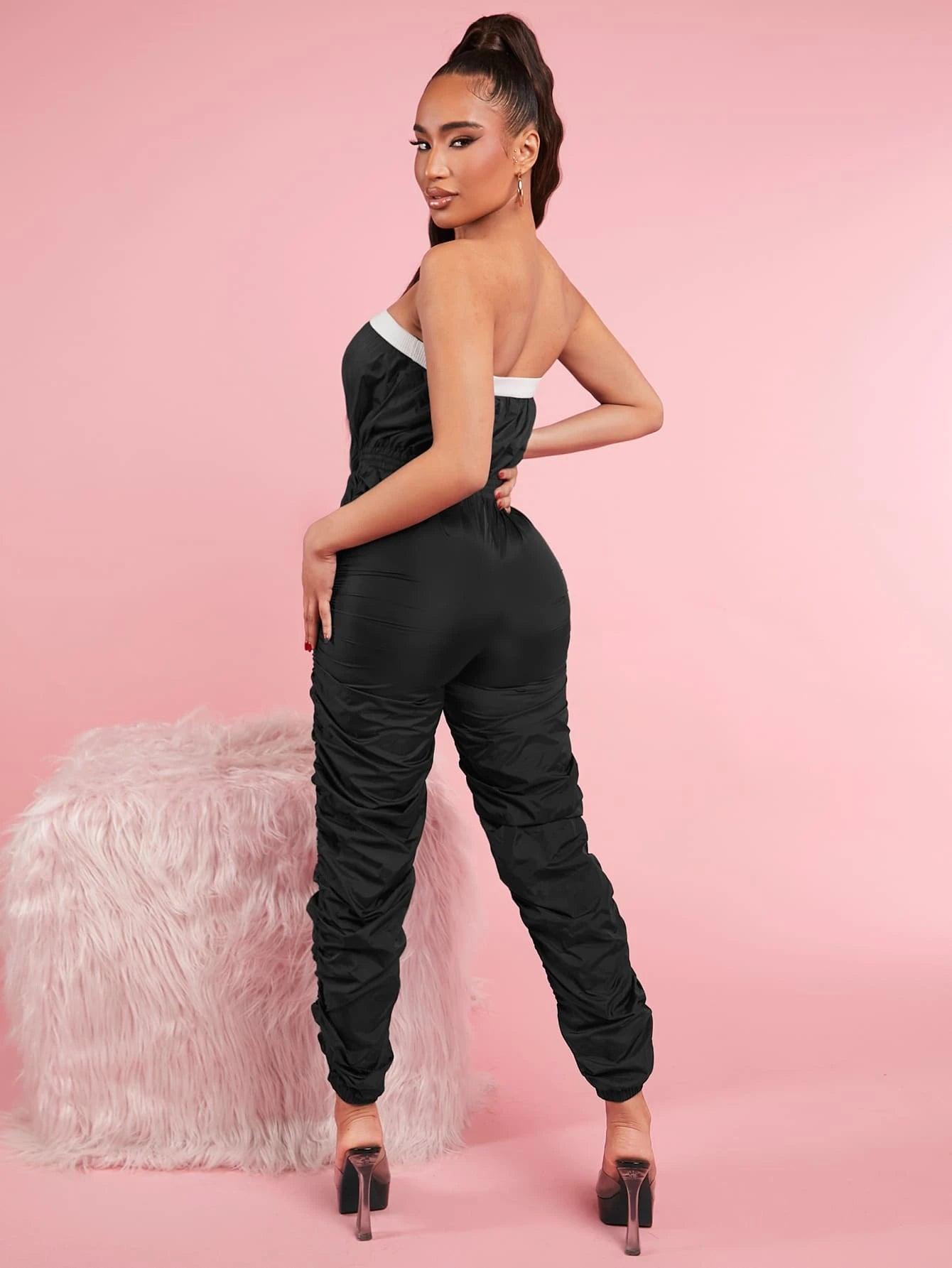 Drawstring Waist Ruched Tube Jumpsuit-Comfy Jumpsuits